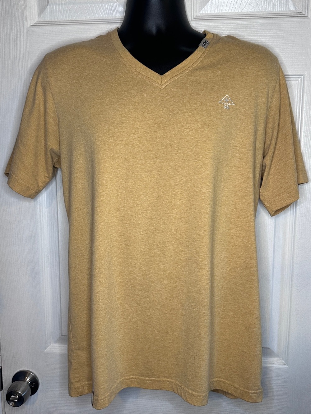 LRG brand Men's V-Neck Short Sleeve Shirt - mustard yellow